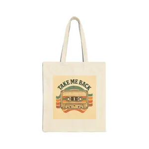"Take Me Back" Retro Cassette Canvas Tote Bag | Vintage Music Vibes Reusable Bag
