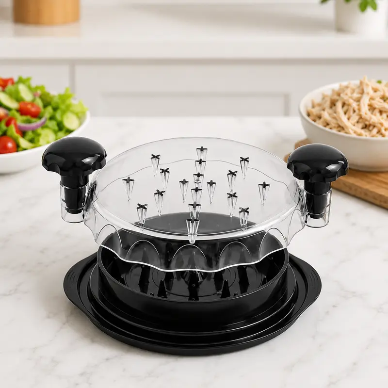 Large Manual Rotating Grater - Rotatable BPA-Free FDA-Approved Household Cutting Utensil with Visible Lid, Anti-Slip Strip, Ergonomic Handle, Heat Resistance, Cleaning Aid Provided, Dishwasher Safe for Chicken Breast, Pork, Beef