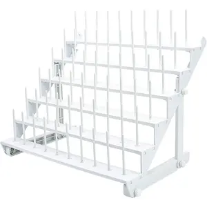 Thread Rack for 60 Spools or 30 Cones, Wall Mounted Large Thread Holder with Long Pegs, Bright White Plastic Thread Stand for Embroidery Serger ing Thread Storage and Hair Braiding