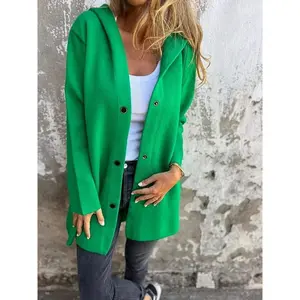 Women'sSinglePieceAutumnWinterSolidColorCasualSingle-BreastedHoodedJacketCoatWomenswearTops