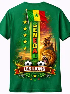 Menswear Senegal Flag Print Round Neck Short-Sleeve T-Shirt, Unisex Stylish Casual Streetwear Tee