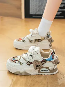 Women's Fashionable Bear Pattern Lace Up Low Top Sneakers, Casual Breathable Comfortable Sports Shoes, Female All-match Round Toe Trainer for Daily Wear, Casual Athletic Shoes, Footwear