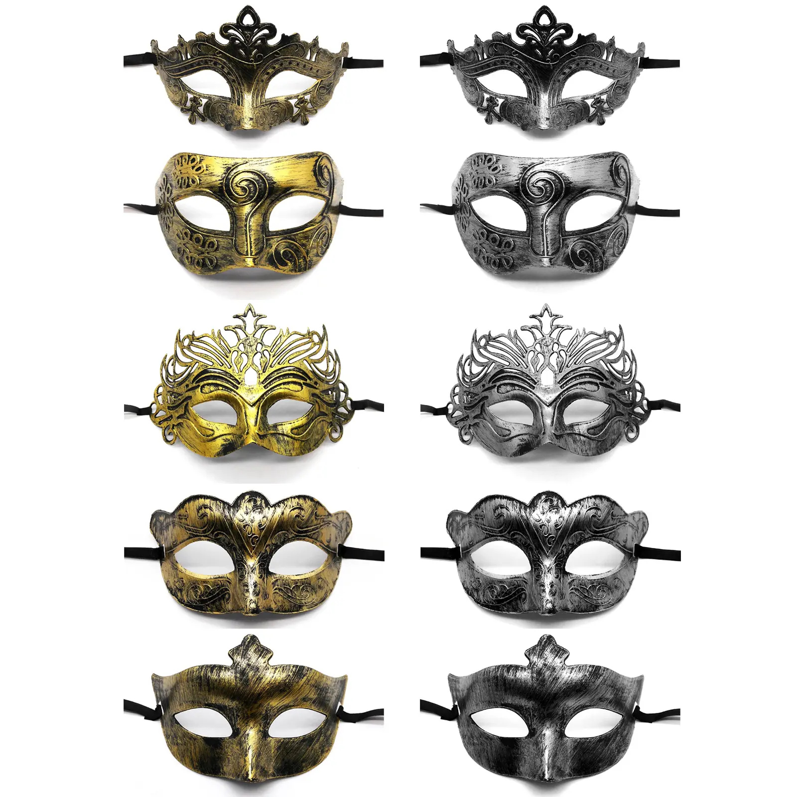 OIDEA 10-Pack Lightweight Plastic Vintage Gold Carved Half-Face Masquerade Masks, Festive Party Accessories, Ideal Gift for Carnival Adult, Halloween Adult Uses, Carnival Adult Masks