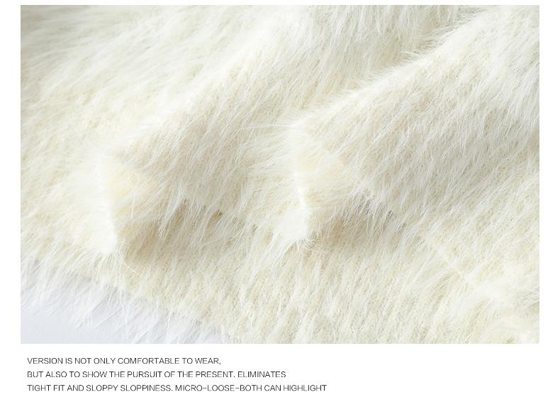 Women's Faux Mink Fur Sweater Round Neck Soft Cable Knit Thick Warm Long Sleeve Pullover Base Shirt, Stylish Two-Tone High-End Feel, Perfect for Fall/Winter Wear