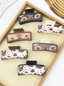 cute cow hair claws for women, fun animal printed square hair claws, large hair claws suitable for people with multiple hair sizes, fashionable hair accessories for women, New Year gifts, afternoon tea, sweet campus hair accessories, Ponytail Claw Clip