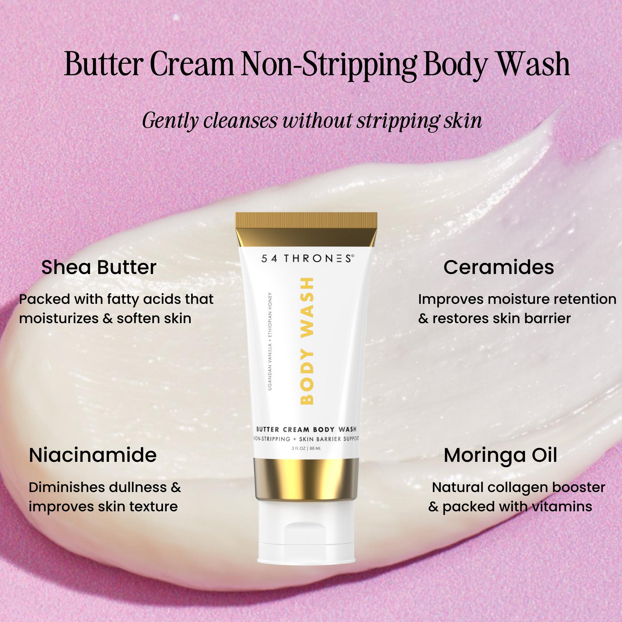 54 Thrones Shea Butter Body Wash – Non-Stripping Cream Cleanser for Dry, Sensitive, Eczema & Psoriasis-Prone Skin – Ugandan Vanilla + Ethiopian Honey