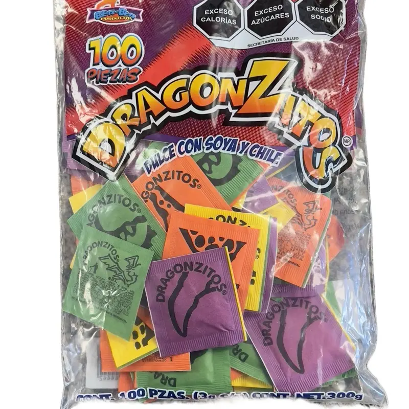 DragonZitos Sweet Soy & Chile Snack - 100 Pieces - 300g Bag - Excessive Calories & Sugar Warning