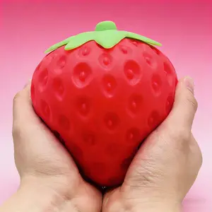 Strawberry Squishy Squeeze Toy, Fruit Stress Relief Fidget for Teens Adults, Soft Sensory Desk Handheld ASMR Stress Ball, Cute Red Berry Novelty, Party Favor, Stocking Stuffer Gift