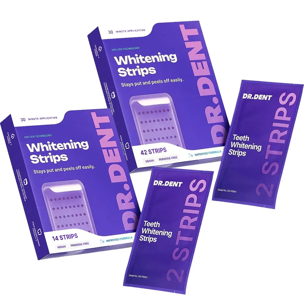 DRDENT Purple Teeth Whitening Strips - 7/21 Whitening Sessions - Non Sensitive Teeth Whitening - Peroxide-Free