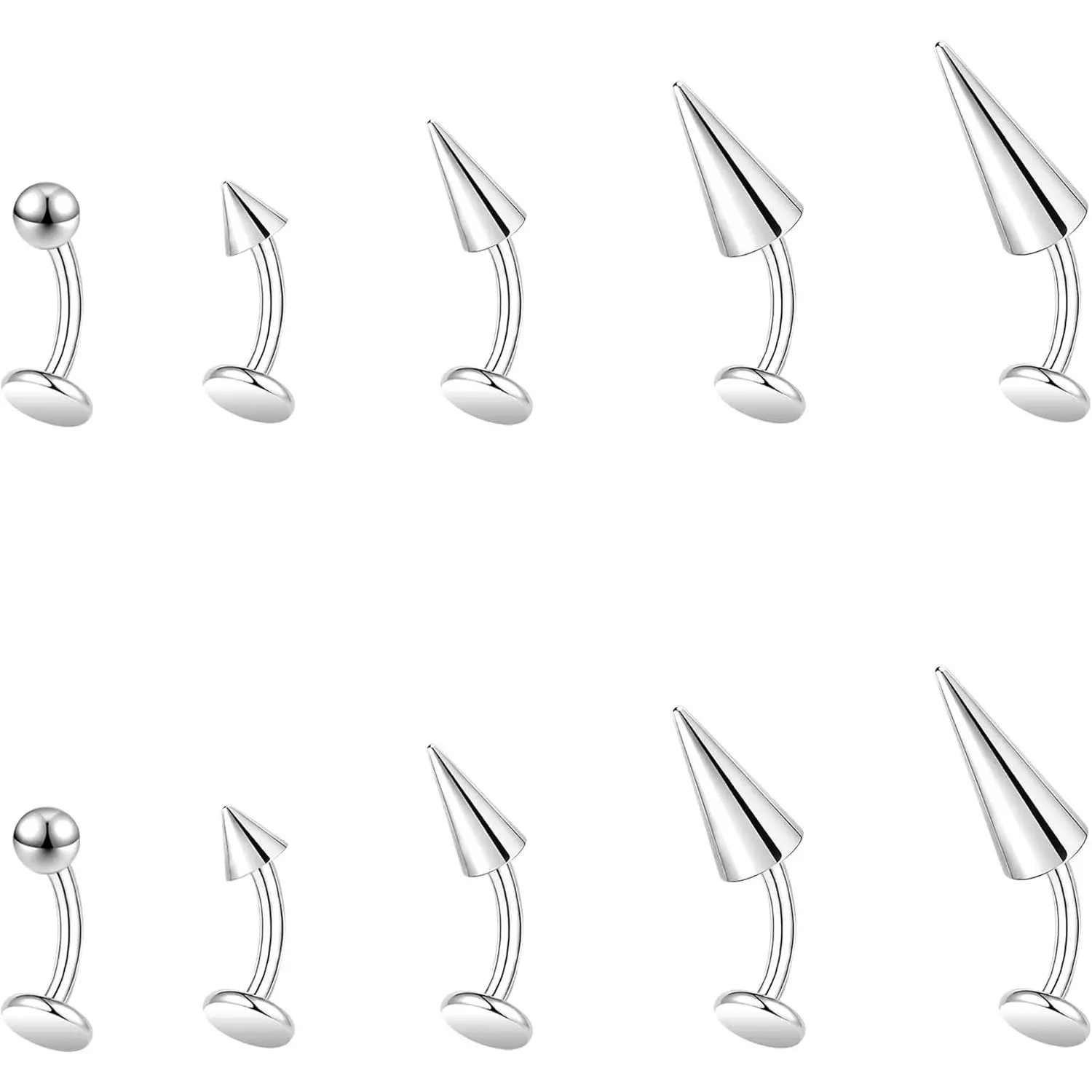 16G Curved Barbell Piercing Jewelry, Stainless Steel Spike & Ball Top Set for Vertical Labret, Eyebrow, and Rook, Multi-Length 6mm-12mm, Belly Rings Piercing Jewelry, Body-Safe Piercing Jewelry