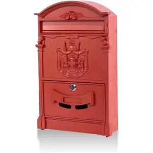 Wall Mount Mailbox, Large Capacity Mailbox for Outside, and Galvanized Steel Rust-Proof Hanging Secured Postbox,  Key Drop Box,18"x11.8"x4.9" Red