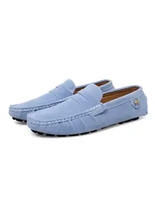 Simple Solid Color Loafers, Men's and Women's Penny Hand-stitched Suede Loafers, Slip-on Moccasins, Flat Boat Shoes, Versatile and Slimming, Suitable for Commuting, Driving, Parties, Business Casual Work.