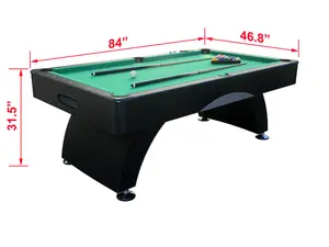 7 ft Pool Table with Black Thin Finish - 84x46.8x31.5 inch Billiards Game Room Table for Adults & Family, Home, Dining, or Living Room, Includes Cue Sticks, Billiard Balls