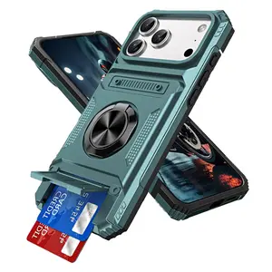 Trendy Heavy Duty Wallet Case for iPhone 11-17 Pro/Pro Max/Plus/Air | Card Holder, 360° Ring Kickstand, Shockproof Protective Bumper Cover iPhone Case Perfect Gift for Her/Him