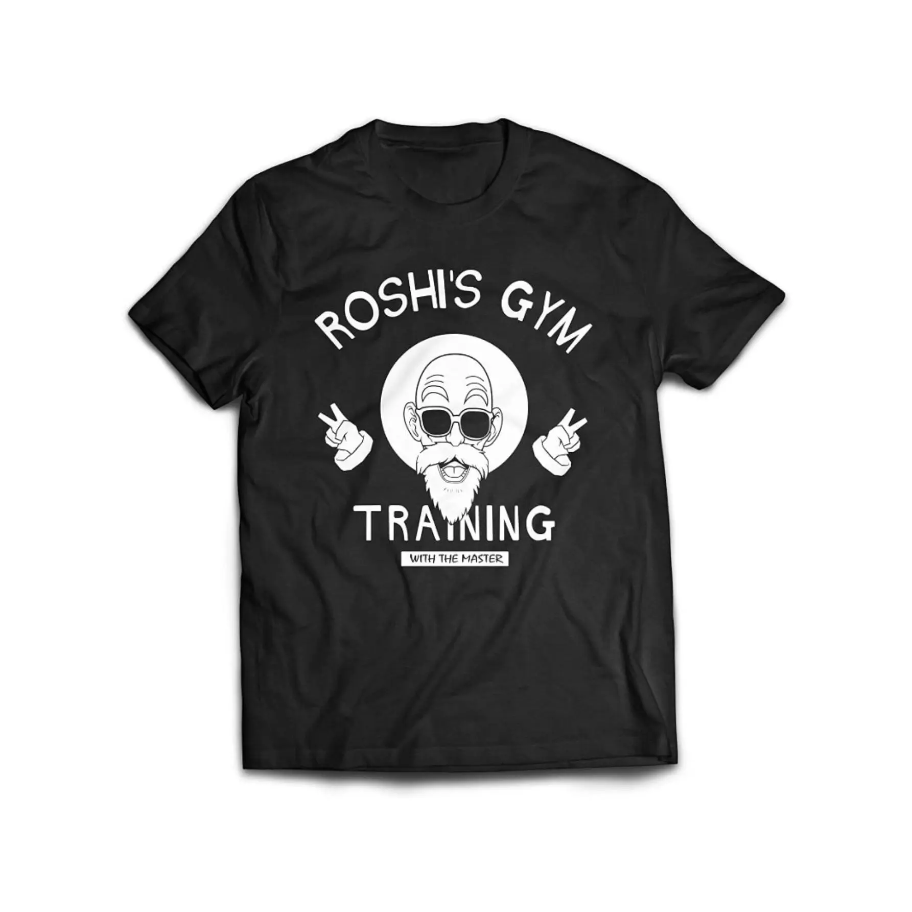 Roshi S Gym Training Master Retro Weird Anime Humor Black Adult T-Shirt
