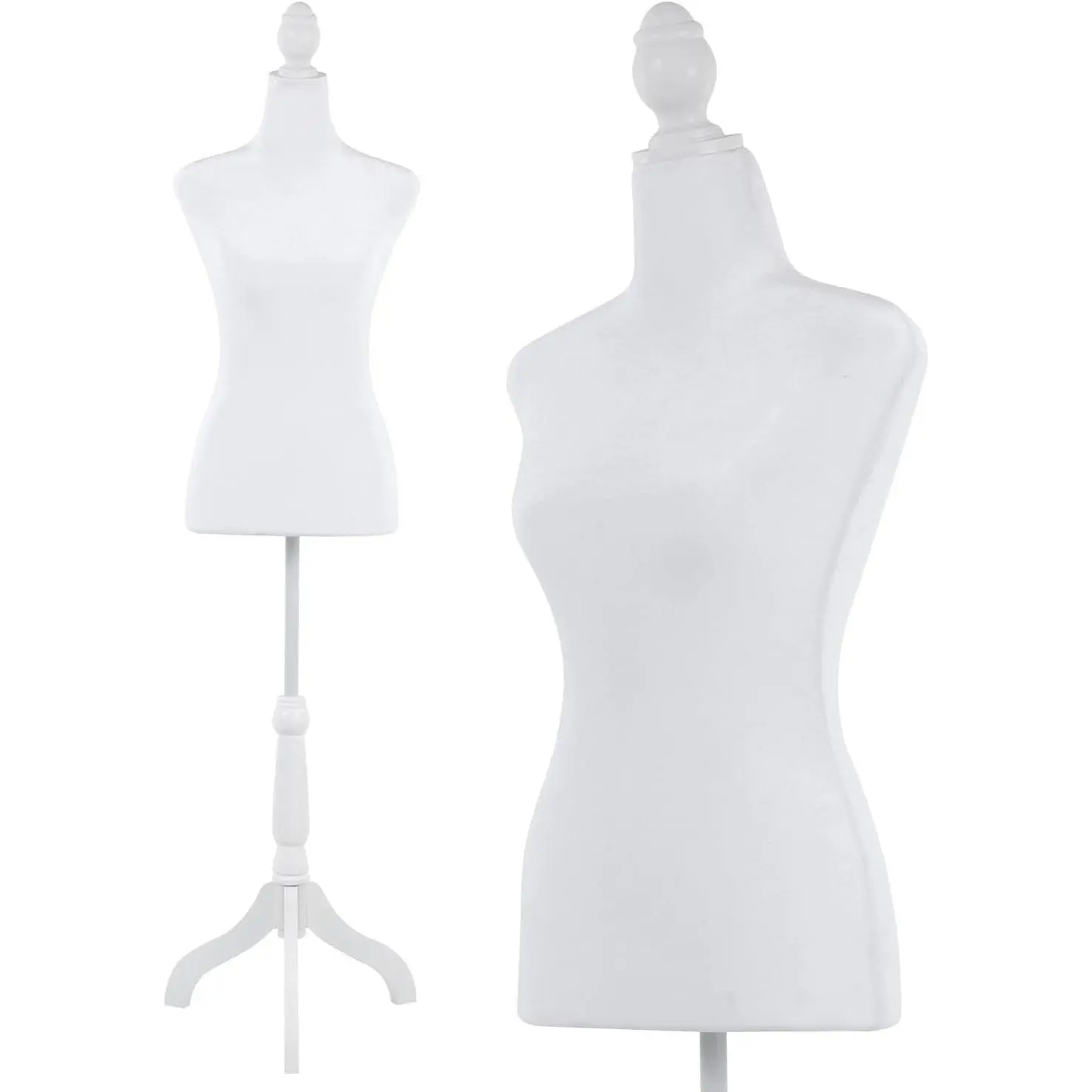 Mannequin Torso Manikin Dress Form Height Adjustable Female Mannequin Dress Model Display Torso Body Tripod Stand Clothing Forms (White, 50-63 Inches)
