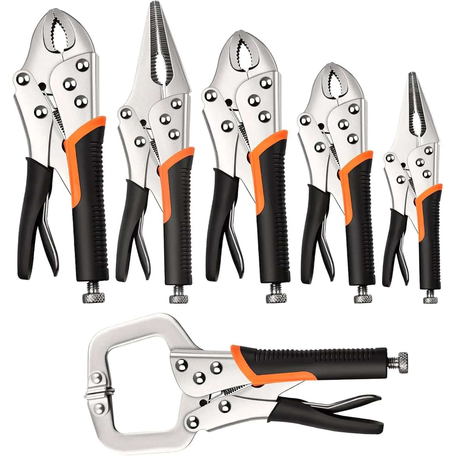 Swiilpo Locking Pliers Set,6-Pack Vice Grips,5"/7"/10"Curved Jaw Locking Pliers,6-1/2"& 9-1/2"  Nose Vise Grips and 6" C-Clamp for welding,Metal Bending,WoodworkingQuesear