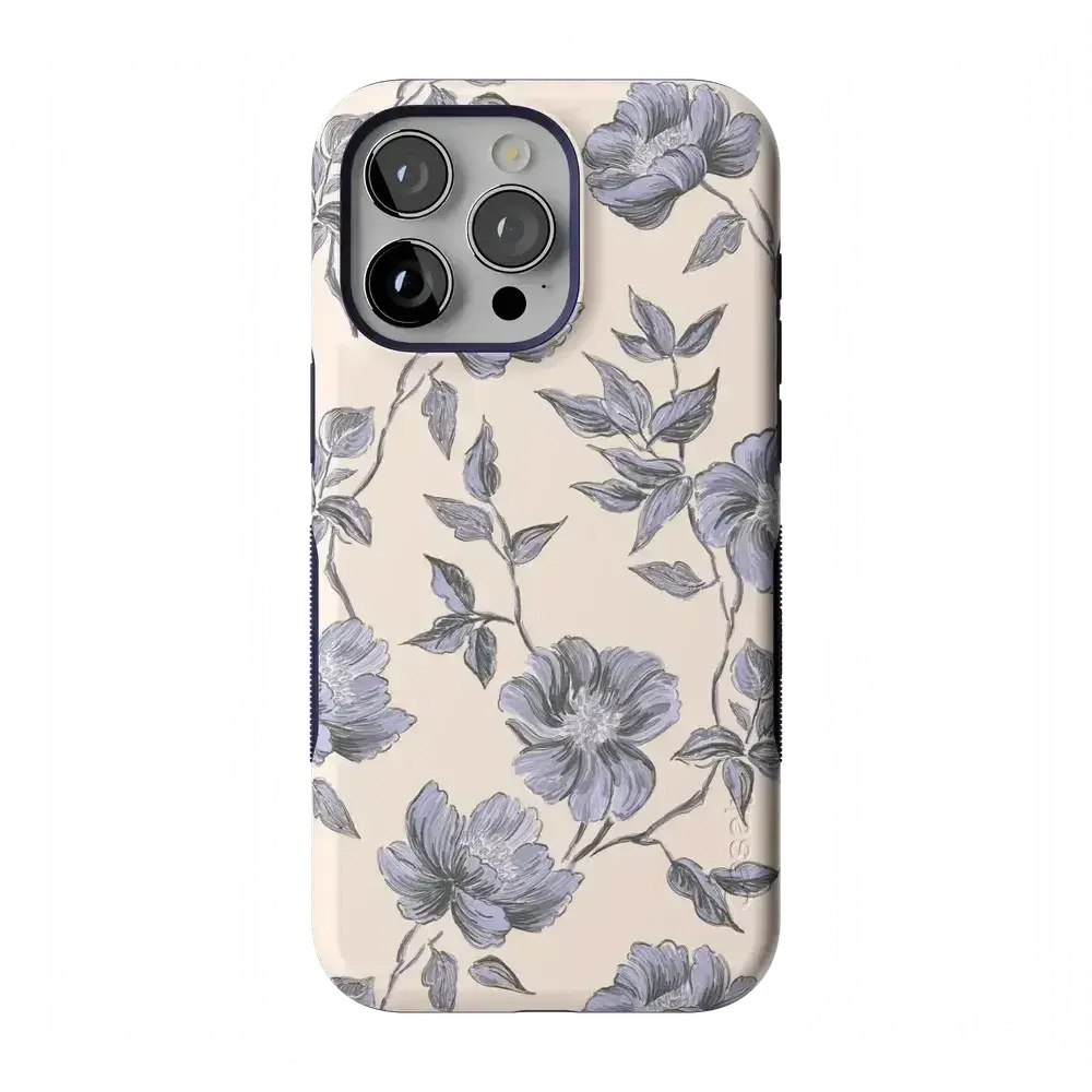 Casely iPhone 15 Pro Case | Ink & Iris | Vintage Floral | Bold Protective Design | Compatible with MagSafe