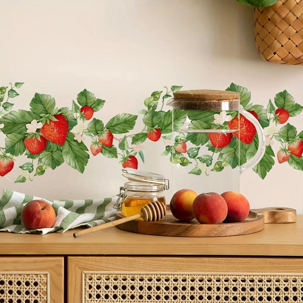 A set of two (15*60cm*2pcs) strawberry vine wall stickers, Wall Decal, self-adhesive decorative stickers for bedroom, kitchen, dining room waistline and baseboard, Interior Wall Decor, Decoration, MS8750-KL