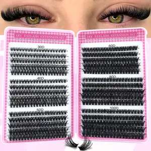 Surprise DIY False Eyelash Extension Kit, Natural Look with Dense Effect, Home Use Curled Lashes, Non-Toxic, Mixed Lengths, Eyelash Extensions Set