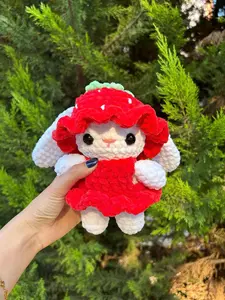 Crochet Strawberry Bunny, Amigurumi Rabbit in Red Dress
