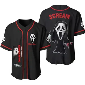 Scream Jersey, Ghostface Jersey Men's, Ghost Face Classic Retro Jersey, Scream Horror Movies Jersey
