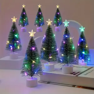 Pack of Multiple Mini Christmas Trees with Star Tops, Festive Party Supplies, Non-rechargeable Plastic and Metal Holiday Decorations, Button Battery Operated for Home, Office, Themed Events, Suitable Ages 14+