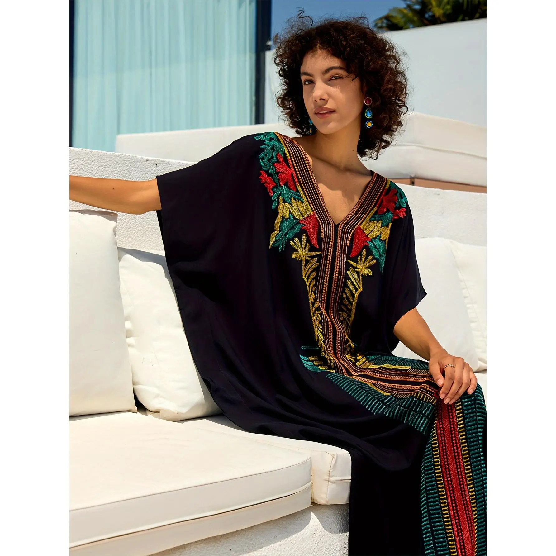 Moroccan Kaftan Dresses For Women Plus Size Caftans Loungewear Embroidered Beach Kaftan Cover Up Mumu House Dress