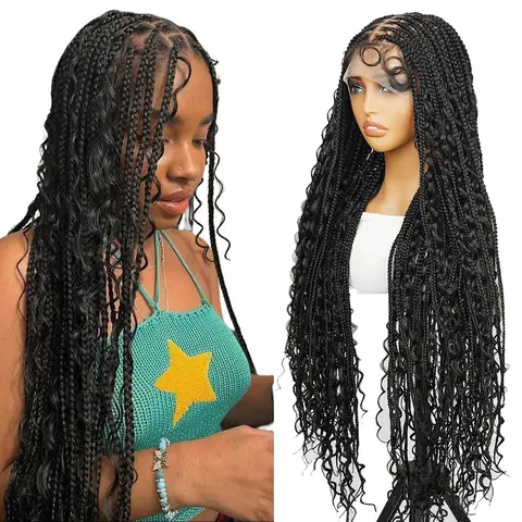36 Inch Square Boho Knotless Full Lace Box Braids Wig - YMSGIRL Premium Synthetic Fiber Elegance | Natural Look, Lightweight, Soft, Easy To Style #Sohochic #Halloween