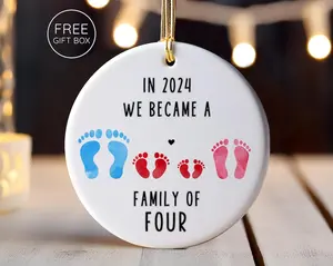 Personalized Family Hanging Ornament, Custom Family Footprint Ornament With Names and Year, New Family Christmas Gift 2024, Special Gift For Family, Friend, Halloween, Christmas