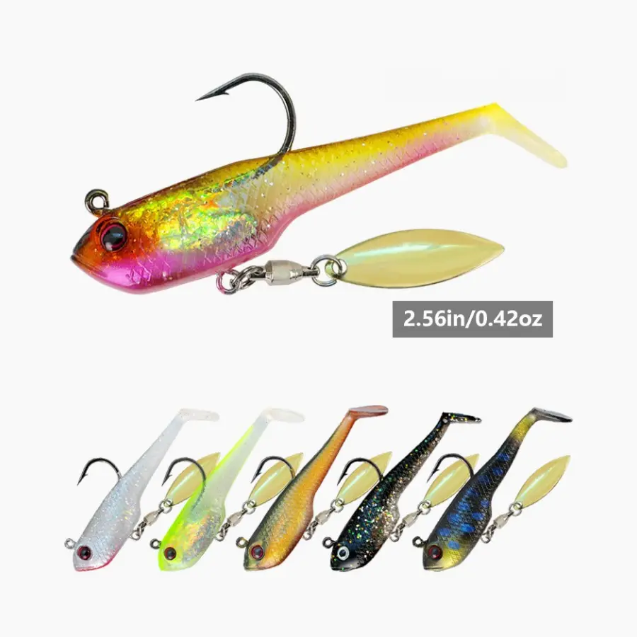DeepJaw Outfitters T-Tail Glitter Soft Bait Lures with Pre-Installed BKK Hook, 0.25 oz, Tremble-Sink-Vibrate Swim Action, for Bass Fishing, Freshwater-Saltwater Angling, Freshwater Fishing, Angling Lure, Short Length, Small Size, Tremble Action