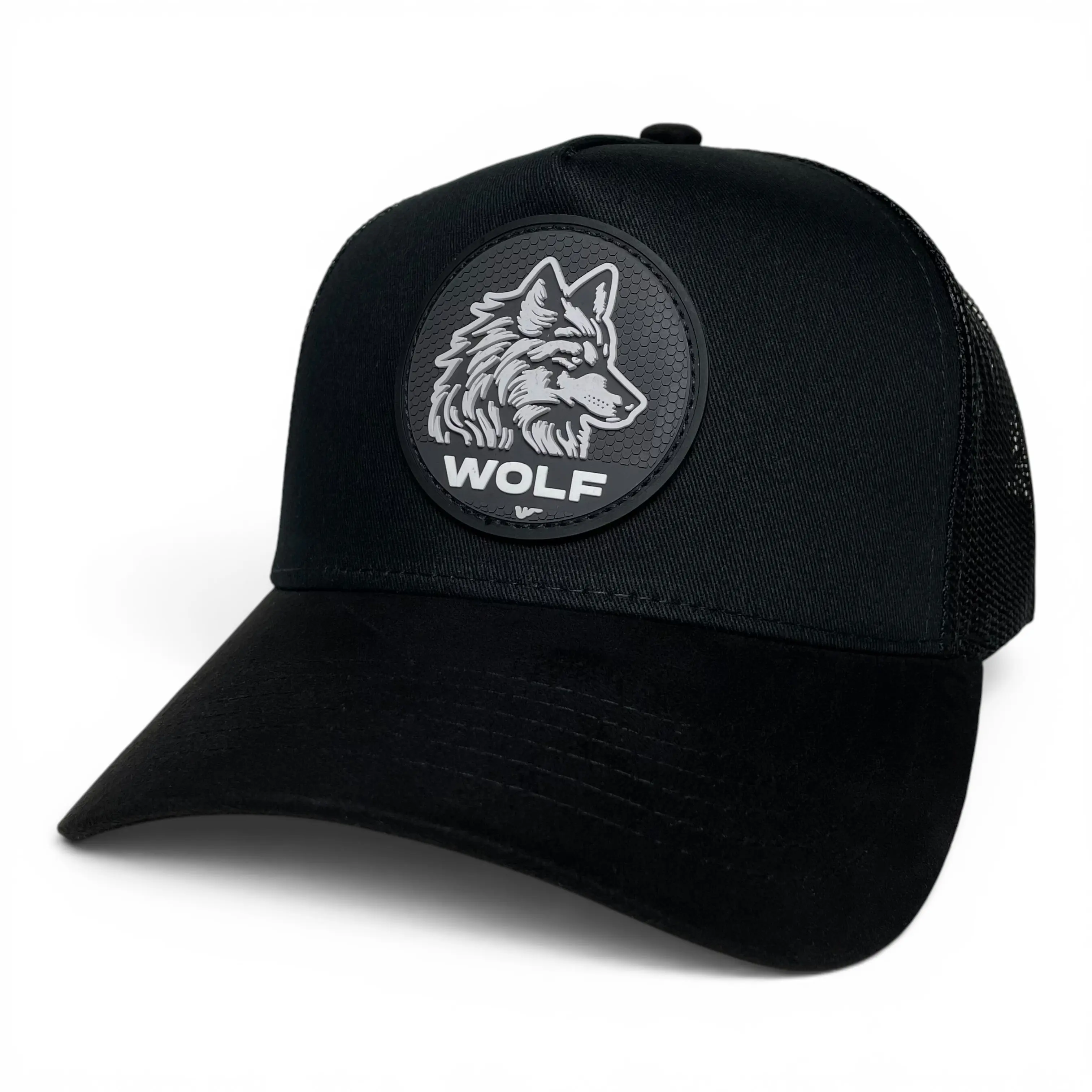 Wolf Black Snapback Hat – Mesh Back, Suede Brim 3D PVC Patch