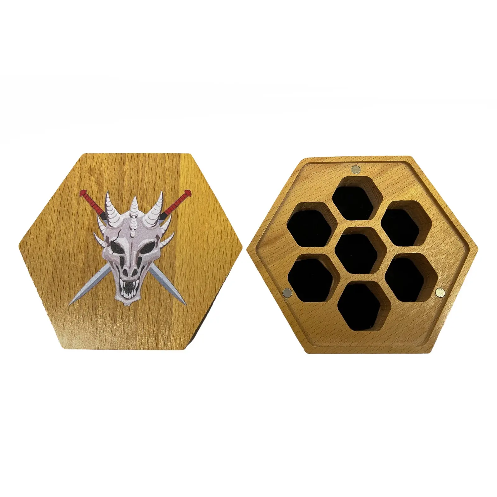 Dragon Hexagon Wooden Display Dice Box with Magnetic Lid - Perfect for RPG Games - Durable