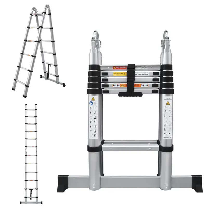 Heavy-Duty Multi-Position Telescoping Ladder with Anti-Slip Feet, Stabilizer Bar & 330 lb Capacity, Portable Collapsible A-Frame Ladder for Home, Roof & Outdoor Use
