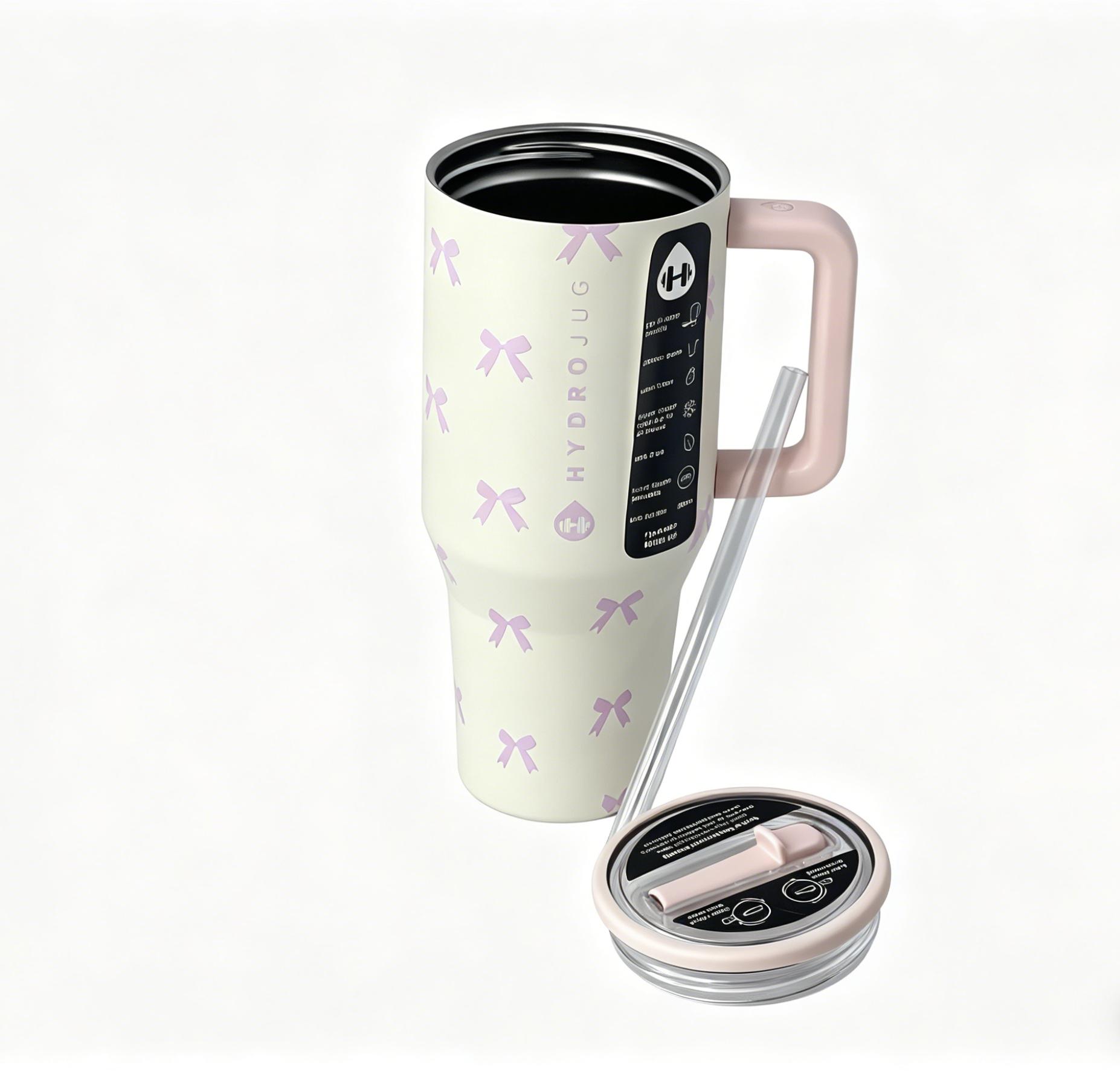 HydroJug 40oz Stainless Steel Traveler Water Bottle - Pink Bow Print, Ergonomic Handle, BPA-Free Stylish Flask for Sports, Outdoor Activities, Daily Use, Flasks, Water Bottles
