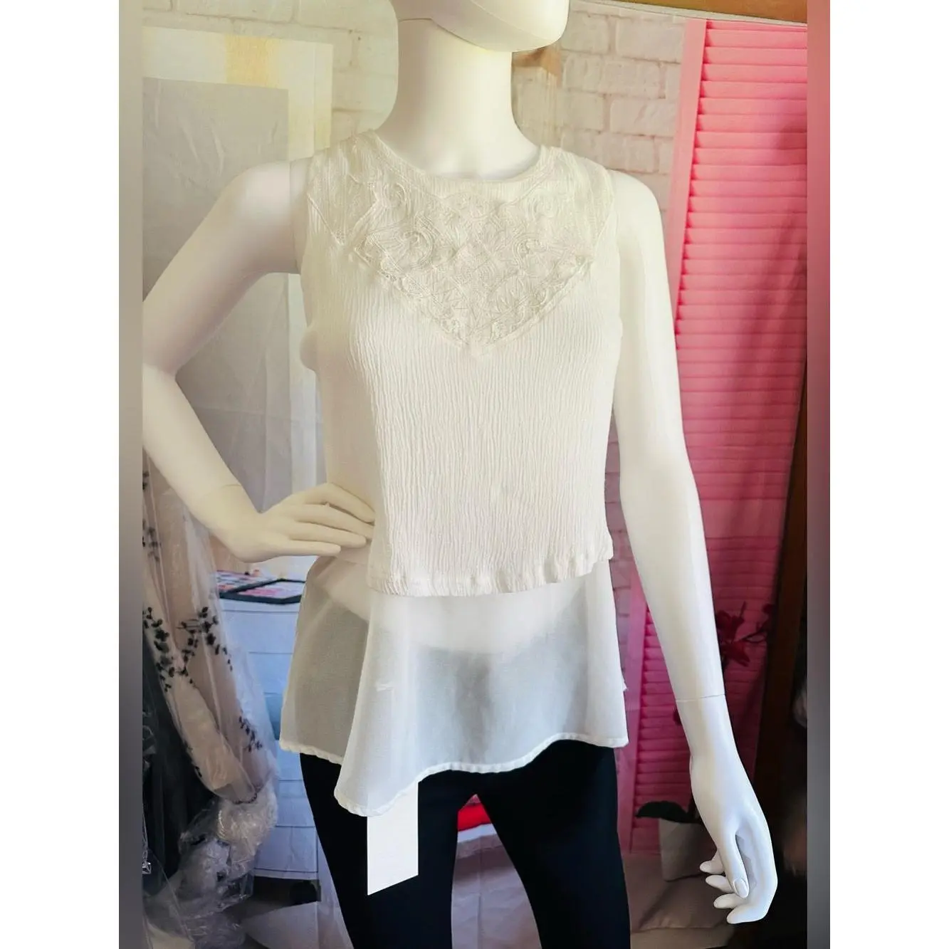White Embroidered Sleeveless Layered Boho Blouse