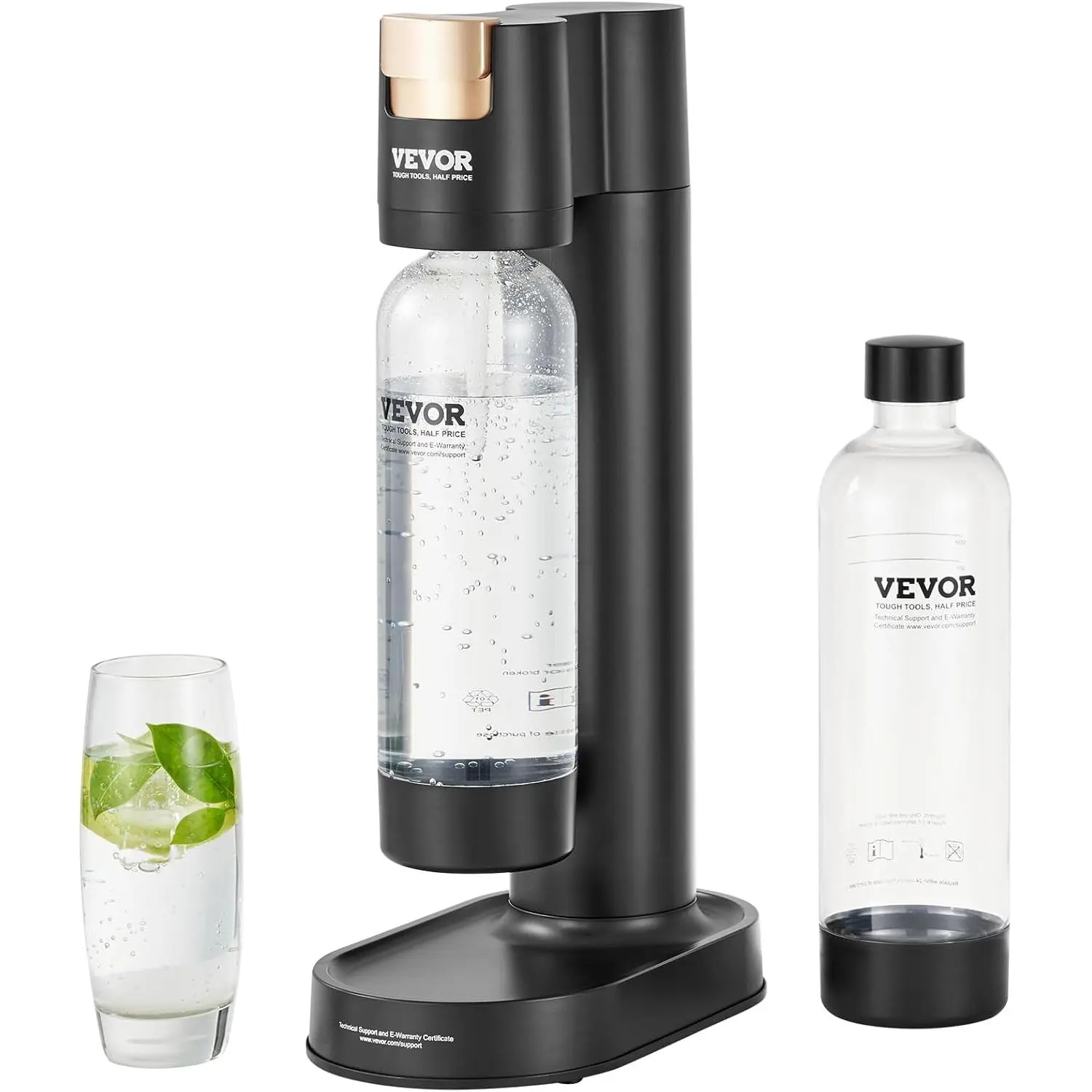 VEVOR Eco-Friendly Cordless Sparkling Water Maker Kit, Automatic Depressurization Home Carbonating Seltzer Machine with 2 BPA-Free 1L PET Bottles, Compatible with Mainstream Screw-In 60L CO2 Cylinders (Not Included) for Abs & Office Use, Black