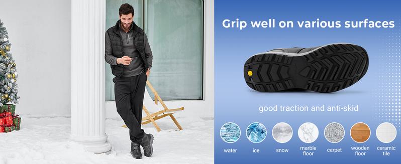 FitVille Men's CozyCore Winter Boots V8 - Jet Black Slip Resistant Snow Boots with High Rebound EVA Foam & Adjustable Velcro Strap for Wide Feet