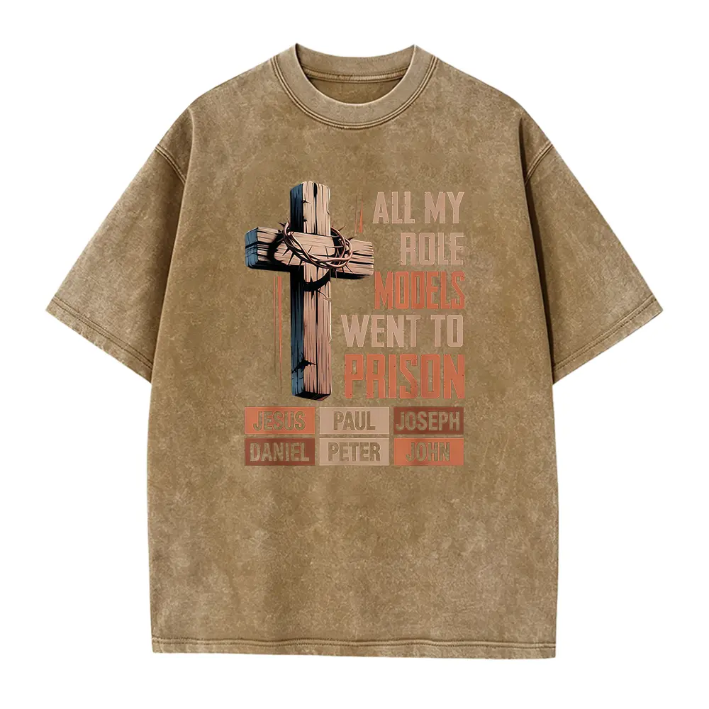 "All My Role Models Went To Prison" Bible Characters Cross Graphic T-Shirt for Men & Women - Vintage Christian Faith Tee, Soft Breathable Cotton Crew Neck Short Sleeve, All-Season Summer Spring Casual, Great Daily Wear & Faith Gift, Machine