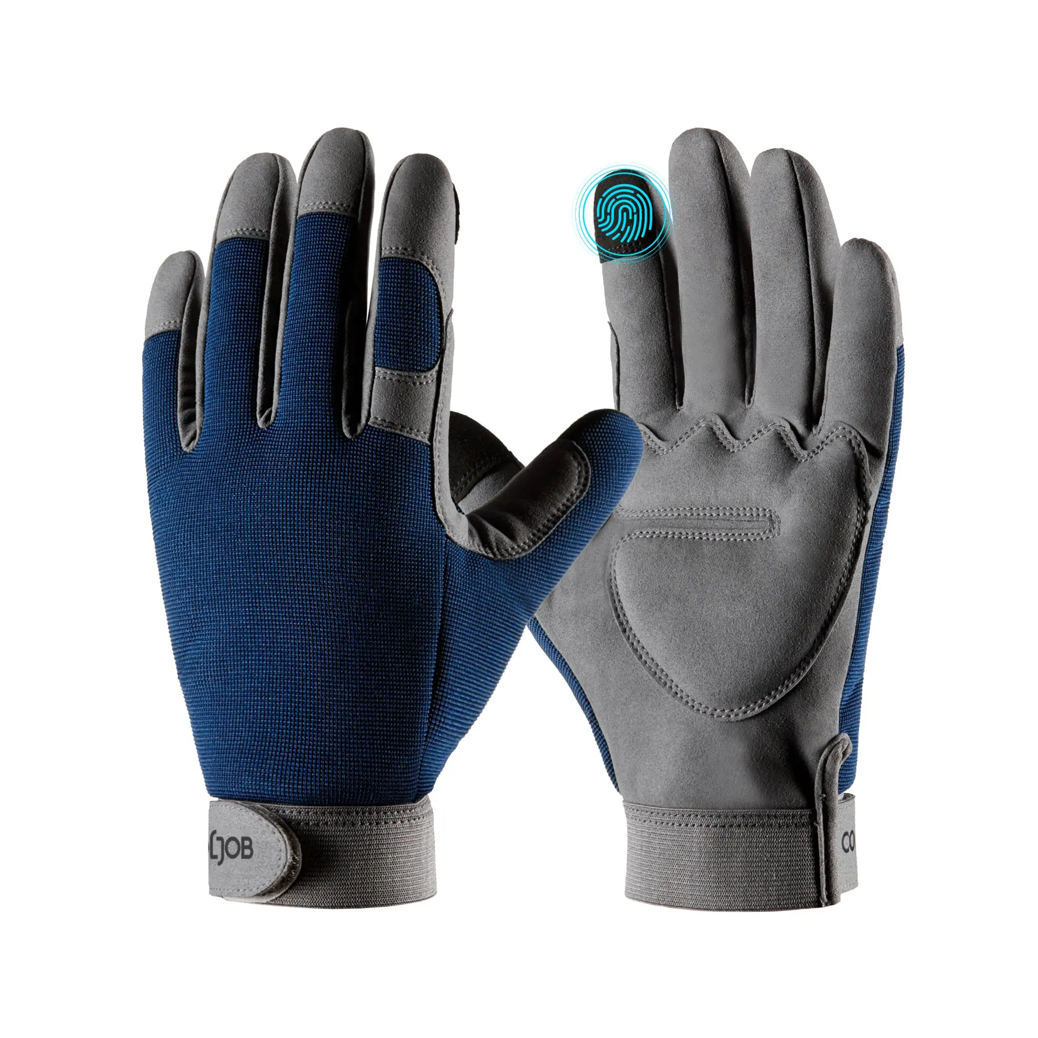 COOLJOB 1 Pair Adult Thorn-Proof Faux Leather Gardening Gloves, Synthetic Suede, Palm Padding, Touchscreen Fingers, Mesh Panels, Velcro Strips, Breathable, Accurate Size Chart, Solid Navy, Reusable Pouch for Rose Pruning, Lawn Work