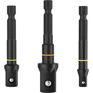 3-  Socket Adapter Set with 1/4", 3/8", and 1/2" Drive Attachments, 1/4" Hex Shank,  Grade Extension Bit for Power Drill &  Driver