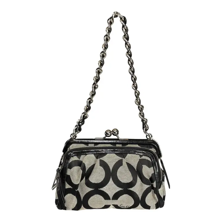 Pre-owned coach Canvas / Leather Shoulder Bags Y2K Opti C Canvas Leather Kiss Lock Black SHW Chain Shoulder Purse