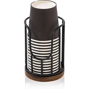 Bathroom Cup Dispenser with Acacia  Stand - Essential Bathroom Accessories for  Holders & Mouthwash Cup Dispenser on Vanity Countertops Black