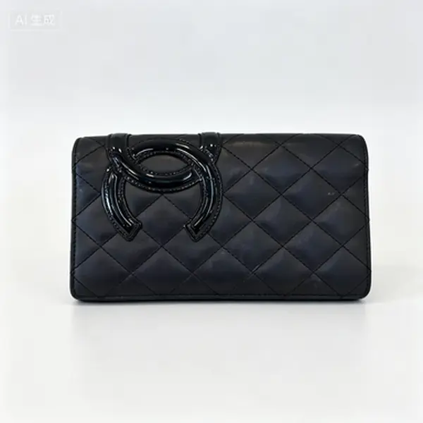Pre-owned CHANEL Classic Black Smooth Calfskin Quilted Long Wallet Oversized Glossy Interlocking CC Logo Clutch