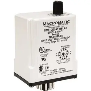 Macromatic 11 Pin, Multiple Range DPDT Time Delay Relay 10 Contact Amp, 24 VAC/VDC, Knob TR-51528-08