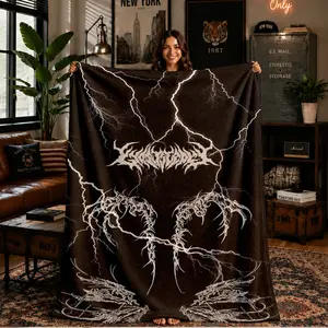 Comfortable Y2K Metal Letter Print Flannel Blanket, Soft Warm Anti-Pilling, Ideal for Nap, Camping, Travel, All Seasons Gift