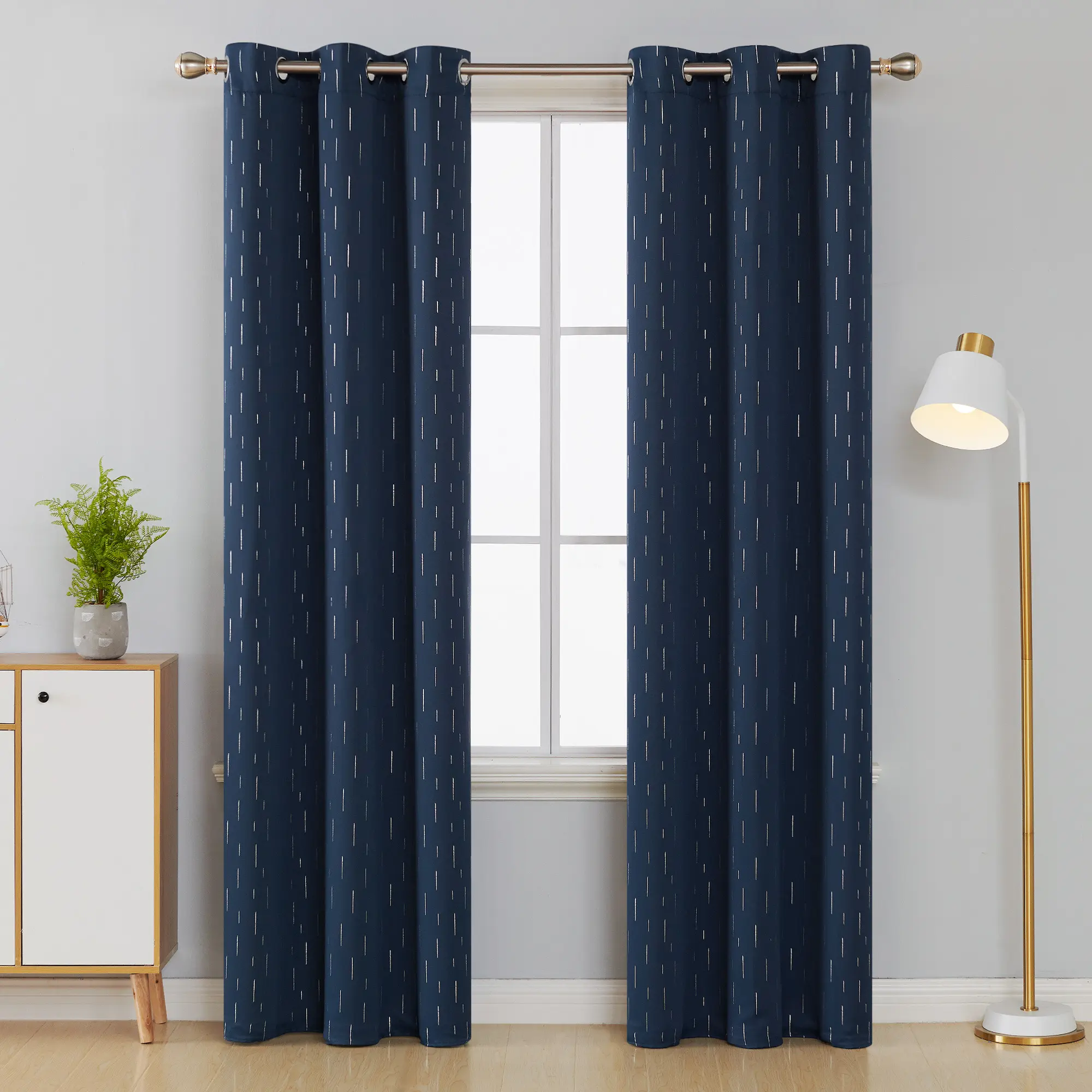 Deconovo Blackout Curtains Navy Blue with Silver Foil Shooting Star Print Grommet Top Window Treatment