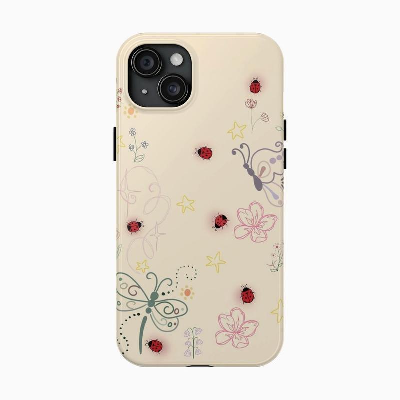 Vintage Ladybug Pattern Phone Case – Cute Polka Dot & Floral Design for iPhone.