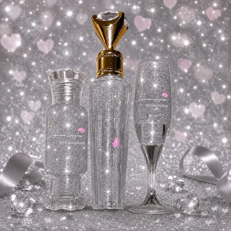 Luscious Lips By Candy Red 3 Piece Set Queen Ice Me Out Glitter Faux Wand Candy Tube Wine Glass Moisturizing Hydrating Lip Gloss Cruelty Free Vegan
