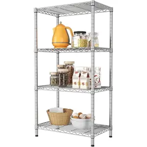 4 Shelves Adjustable Storage Shelf Wire Shelving Rack Bathroom Standing Units Laundry Room Organization for Kitchen Office Bathroom Organizers Metal Pantry 14" D x 24" W x 48" H Gray White
